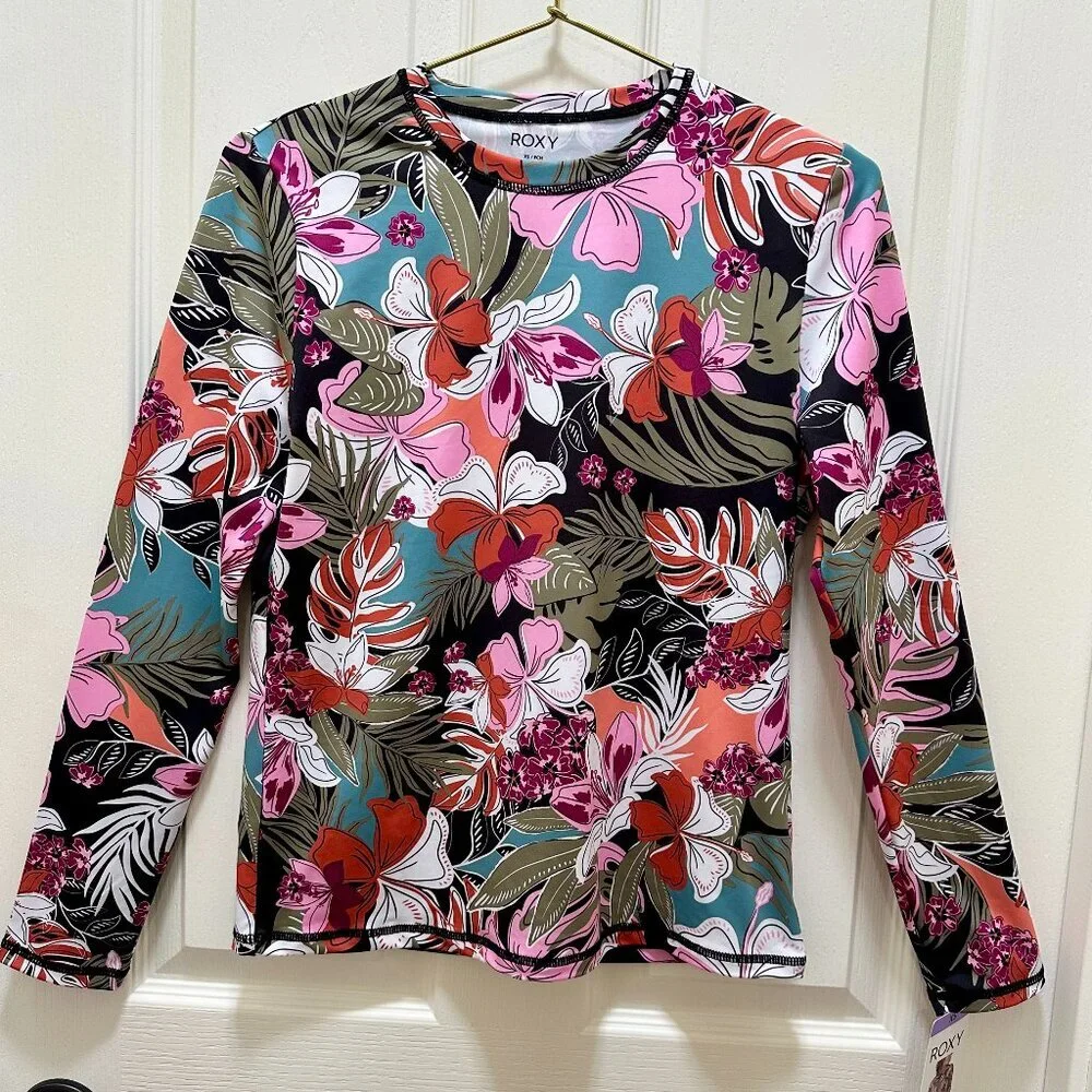 Roxy Sun Swim Shirt Women's Size XS Tropical Pink Rashguard – UPF 50+ Quick-Dry - Picture 2 of 13